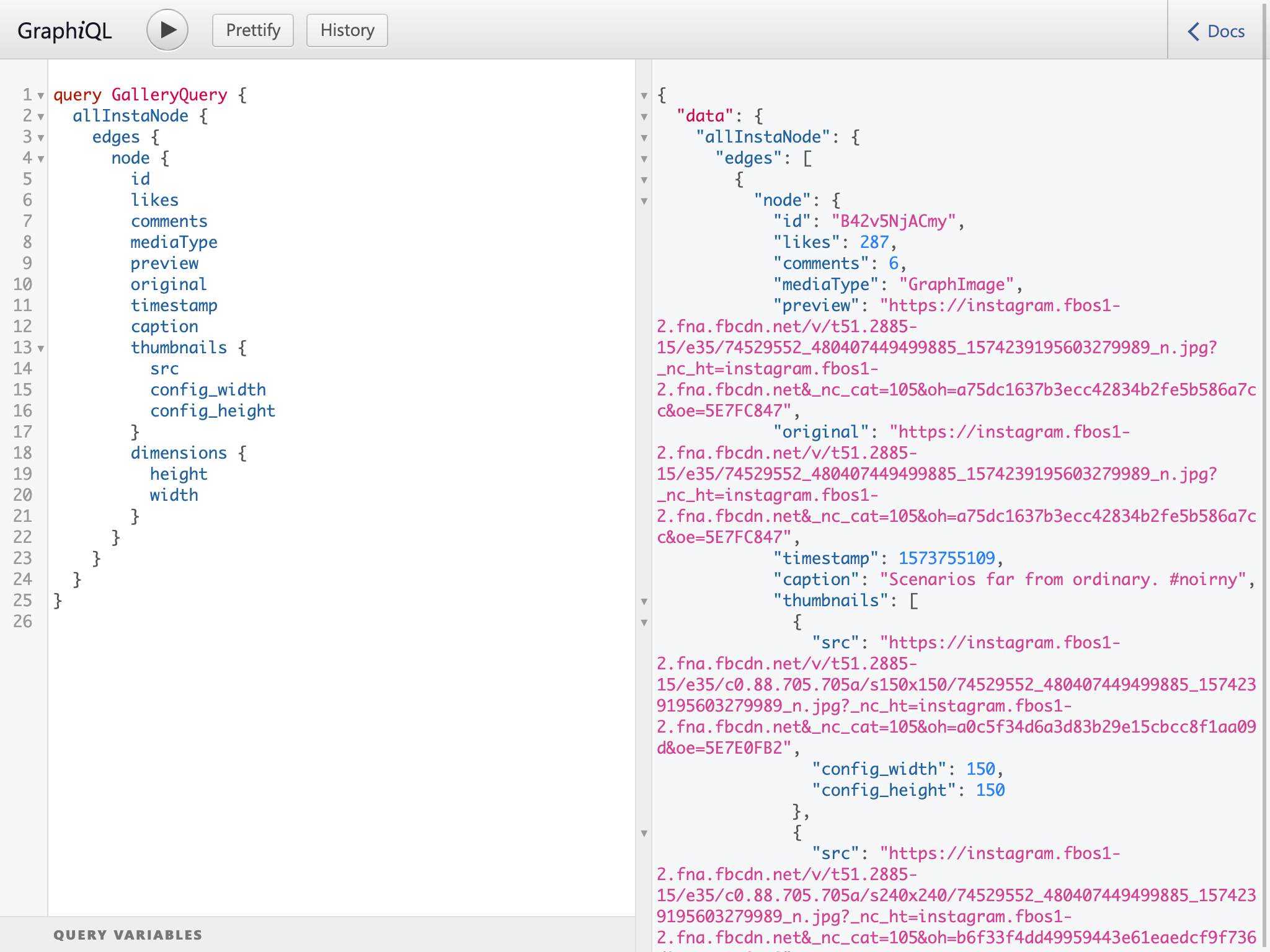 L'interface de GraphiQL